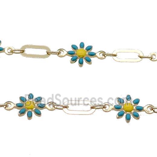 Copper Chain With Enamel Daisy Gold Plated