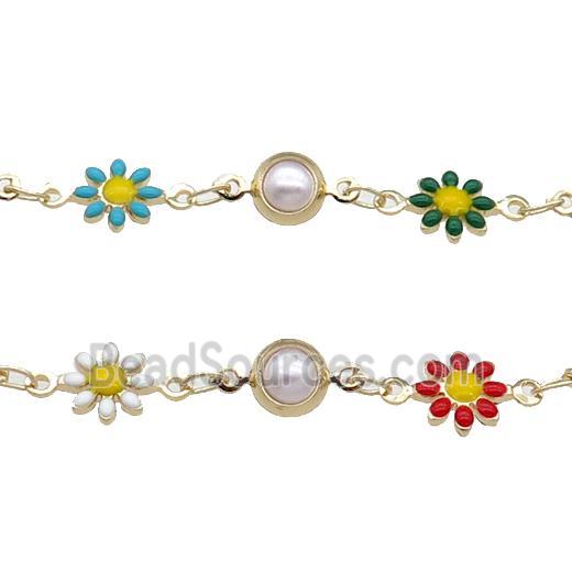 Copper Chain With Enamel Daisy Gold Plated