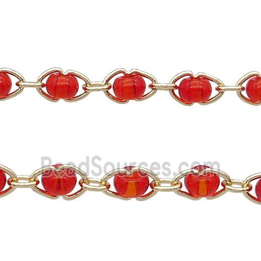 Copper Chain With Red Plastic Gold Plated