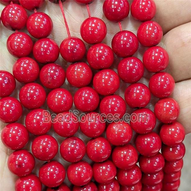 Natural Red Coral Beads Smooth Round Dye