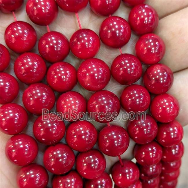 Natural Red Coral Beads Smooth Round Dye