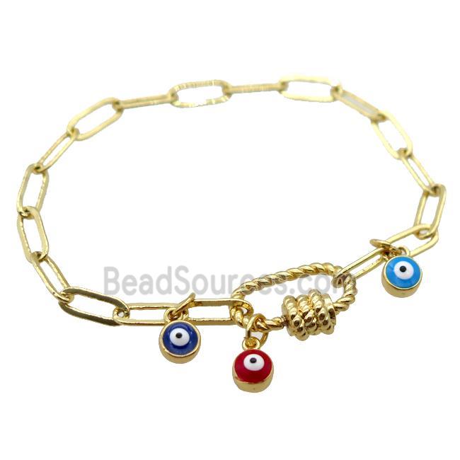 copper bracelet with carabiner lock, evil eye, gold plated