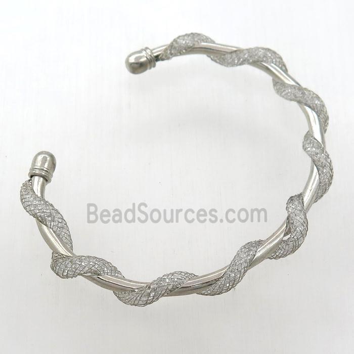 copper bangle with zircon, platinum plated