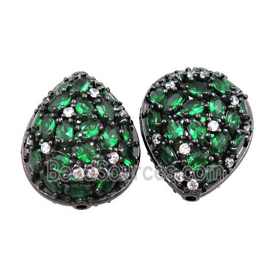 copper teardrop pave green zircon, black plated