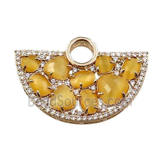 copper fan hollow pendant paved zircon with yellow crystal glass, gold plated