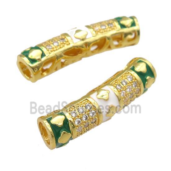 copper tube beads paved zircon, enaeml, gold plated