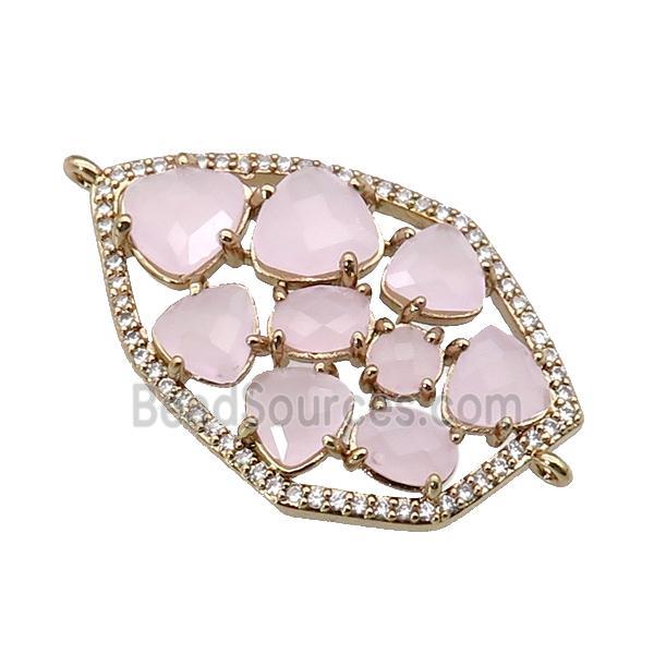 copper connector paved pink Cat Eye Crystal, gold plated