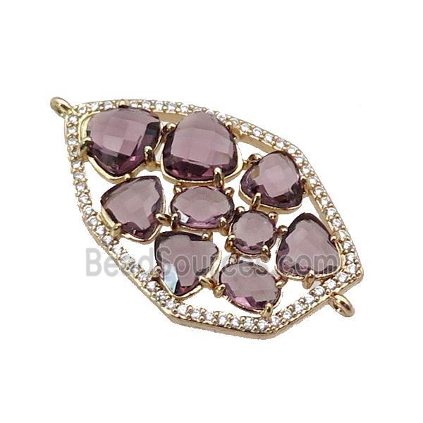 copper connector paved purple Cat Eye Crystal, gold plated