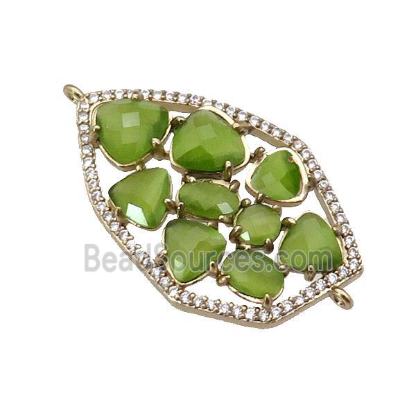 copper connector paved green Cat Eye Crystal, gold plated