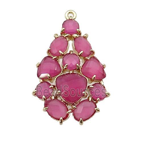 copper Tree pendant pave hotpink Cat Eye Crystal, gold plated