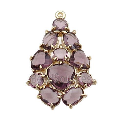 copper Tree pendant pave purple Cat Eye Crystal, gold plated