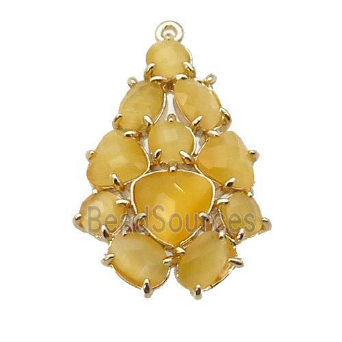 copper Tree pendant pave yellow Cat Eye Crystal, gold plated