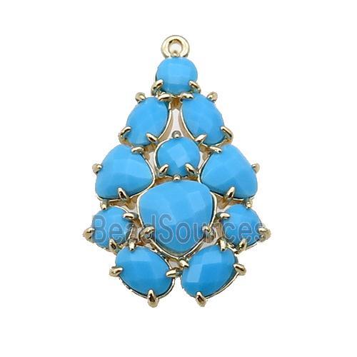 copper Tree pendant pave blue Cat Eye Crystal, gold plated