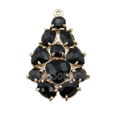 copper Tree pendant pave black Cat Eye Crystal, gold plated