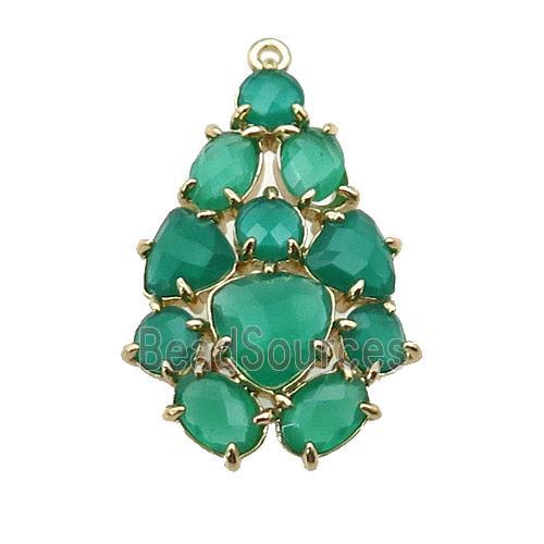 copper Tree pendant pave green Cat Eye Crystal, gold plated