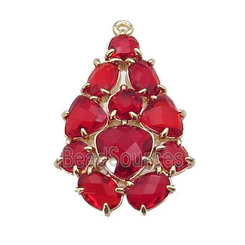 copper Tree pendant pave red Cat Eye Crystal, gold plated