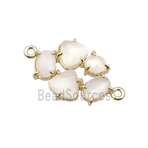 copper oval connector pave white Cat Eye Crystal, gold plated