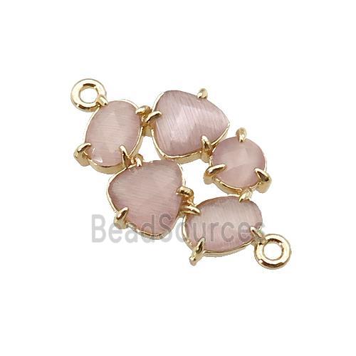 copper oval connector pave Cat Eye Crystal, gold plated