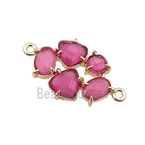 copper oval connector pave hotpink Cat Eye Crystal, gold plated