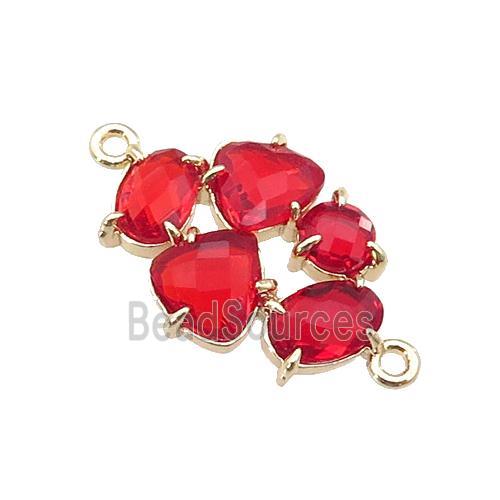 copper oval connector pave red Cat Eye Crystal, gold plated