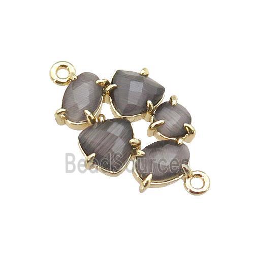 copper oval connector pave gray Cat Eye Crystal, gold plated