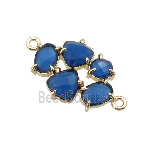 copper oval connector pave blue Cat Eye Crystal, gold plated