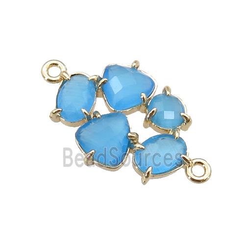 copper oval connector pave blue Cat Eye Crystal, gold plated