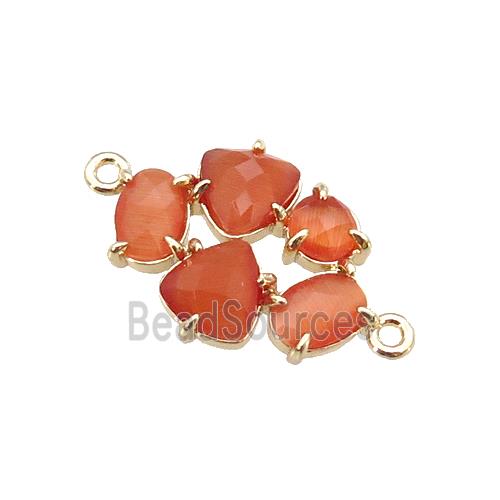 copper oval connector pave orange Cat Eye Crystal, gold plated