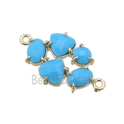 copper oval connector pave blue Cat Eye Crystal, gold plated