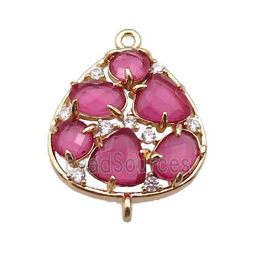 copper teardrop connector pave hotpink Cat Eye Crystal, gold plated