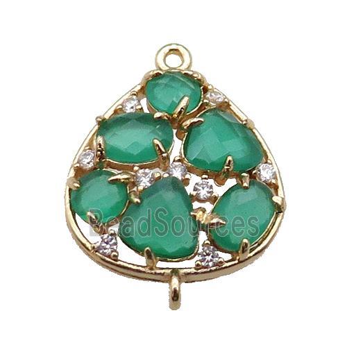 copper teardrop connector pave green Cat Eye Crystal, gold plated