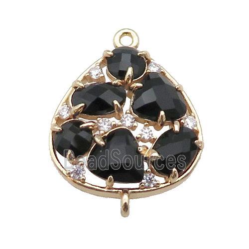 copper teardrop connector pave black Cat Eye Crystal, gold plated