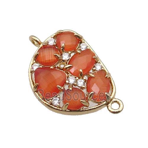 copper teardrop connector pave orange Cat Eye Crystal, gold plated