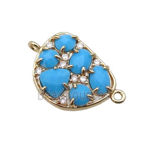 copper teardrop connector pave blue Cat Eye Crystal, gold plated