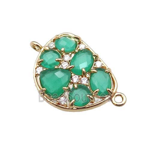 copper teardrop connector pave green Cat Eye Crystal, gold plated