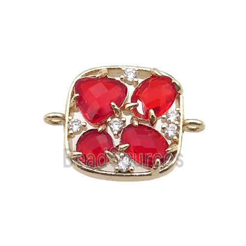 copper square connector pave red Cat Eye Crystal, gold plated