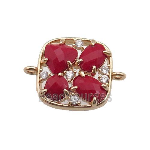 copper square connector pave red Cat Eye Crystal, gold plated