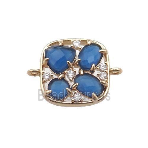 copper square connector pave blue Cat Eye Crystal, gold plated