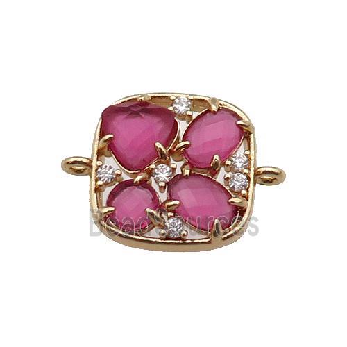 copper square connector pave hotpink Cat Eye Crystal, gold plated