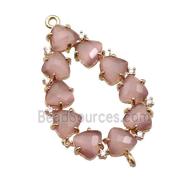 copper teardrop connector pave peach Cat Eye Crystal, gold plated