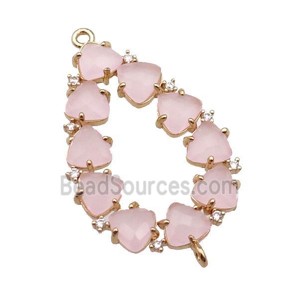 copper teardrop connector pave pink Cat Eye Crystal, gold plated