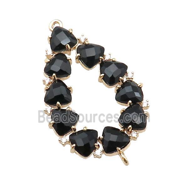 copper teardrop connector pave black Cat Eye Crystal, gold plated