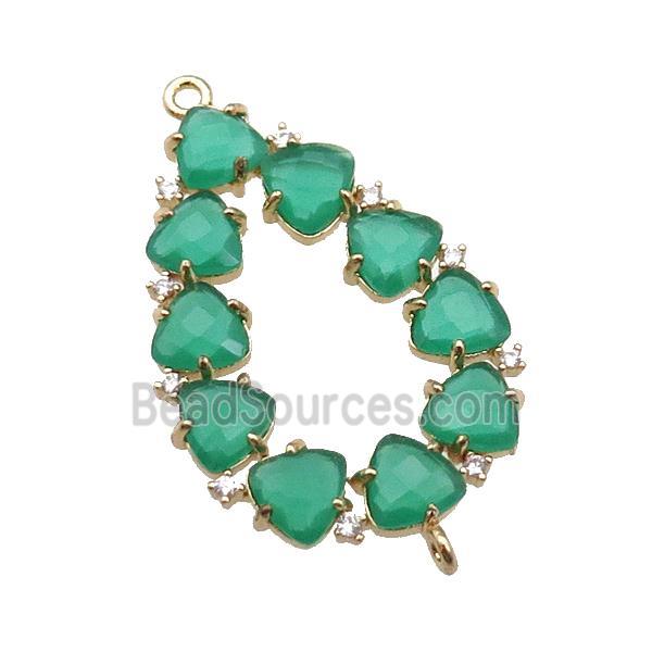 copper teardrop connector pave green Cat Eye Crystal, gold plated