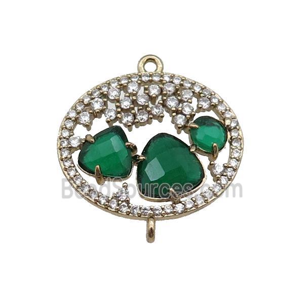 copper circle connector pave green Cat Eye Crystal, gold plated