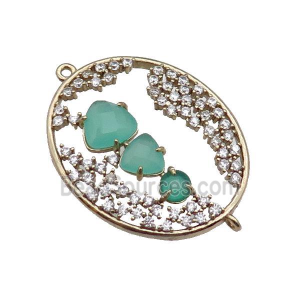 copper oval connector pave green Cat Eye Crystal, gold plated