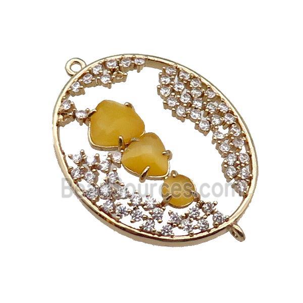 copper oval connector pave yellow Cat Eye Crystal, gold plated