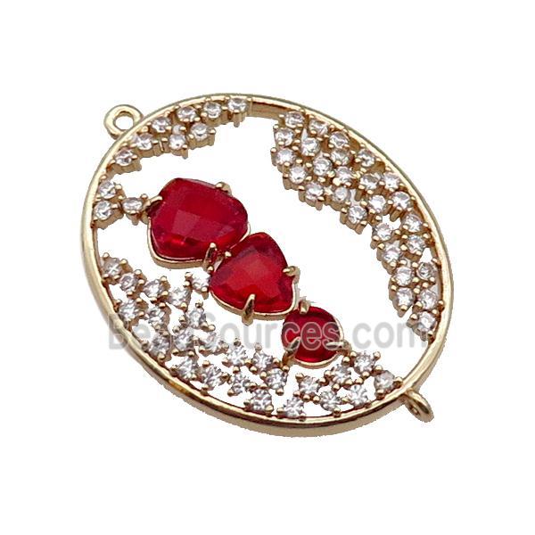 copper oval connector pave ruby Cat Eye Crystal, gold plated