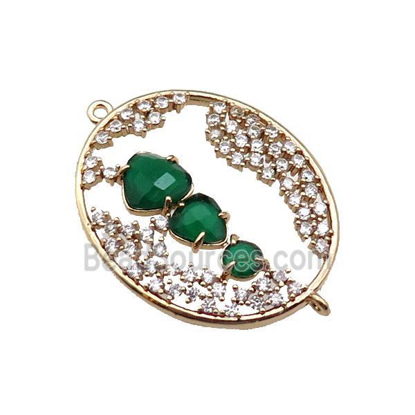 copper oval connector pave green Cat Eye Crystal, gold plated