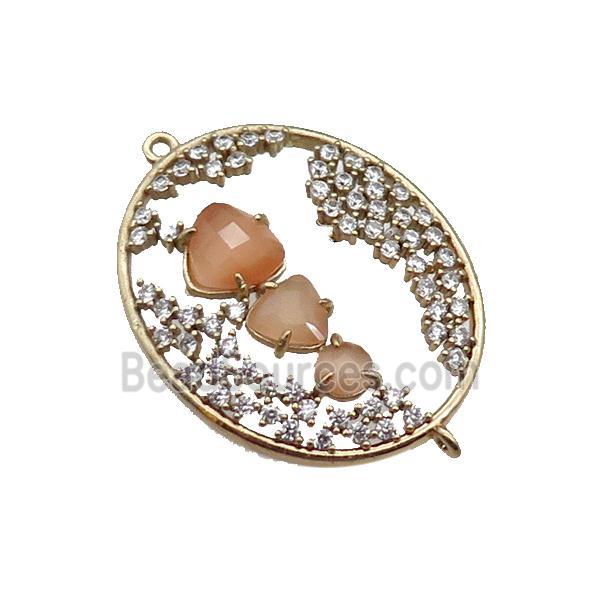 copper oval connector pave peach Cat Eye Crystal, gold plated