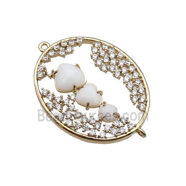 copper oval connector pave white Cat Eye Crystal, gold plated